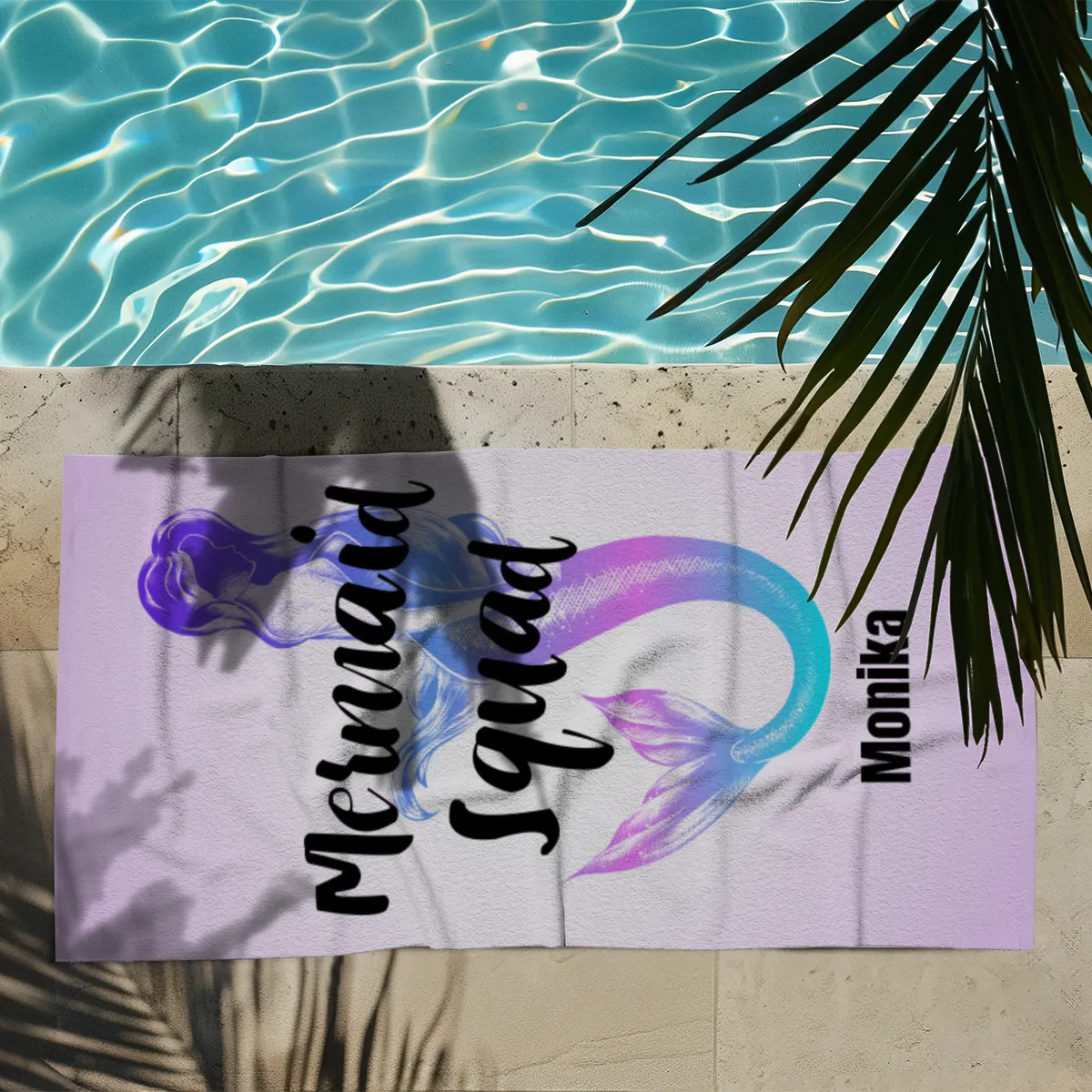 Badetuch Sommer - mit Namen personalisierbar - personalisiertes Namens-Badetuch - Strandtuch mit Wunschtext - Mermaid Squad