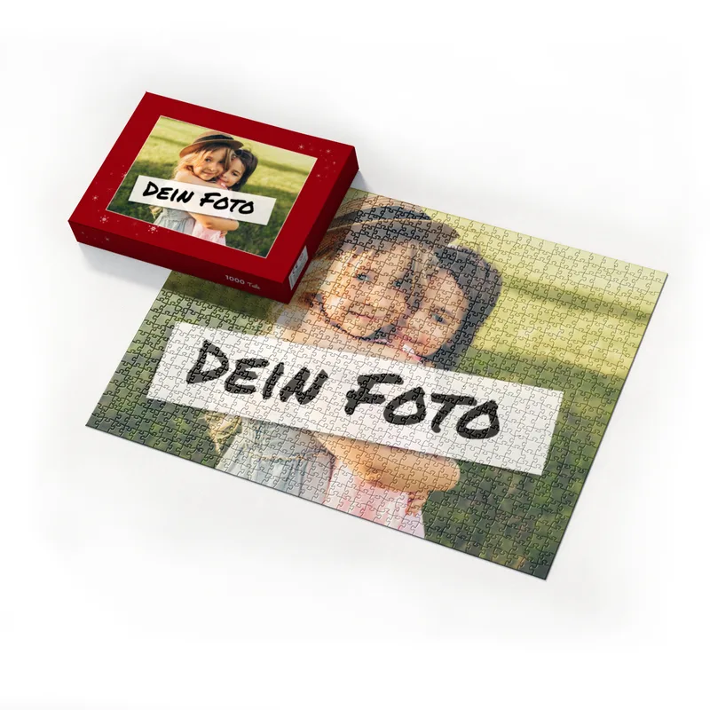Fotopuzzle mit eigenem Bild - Fotopuzzle selbst gestalten 1000 Teile - Schachtel Sternchen rot - 1000 Teile Puzzle mit Foto - Geschenk Weihnachten Sternchen rot 1000 Teile Quer