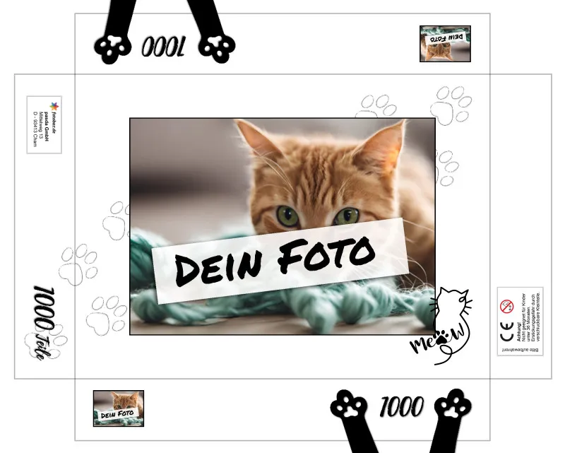 Fotopuzzle mit eigenem Bild - Puzzle selbst gestalten 1000 Teile - Schachtel Meow - mit Foto personalisiert - Geschenk Katzenfans Meow 1000 Teile Quer