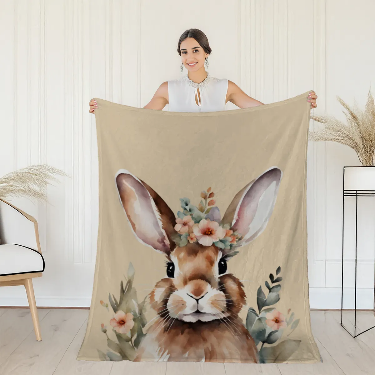 Wohndecke Hase mit Blümchen