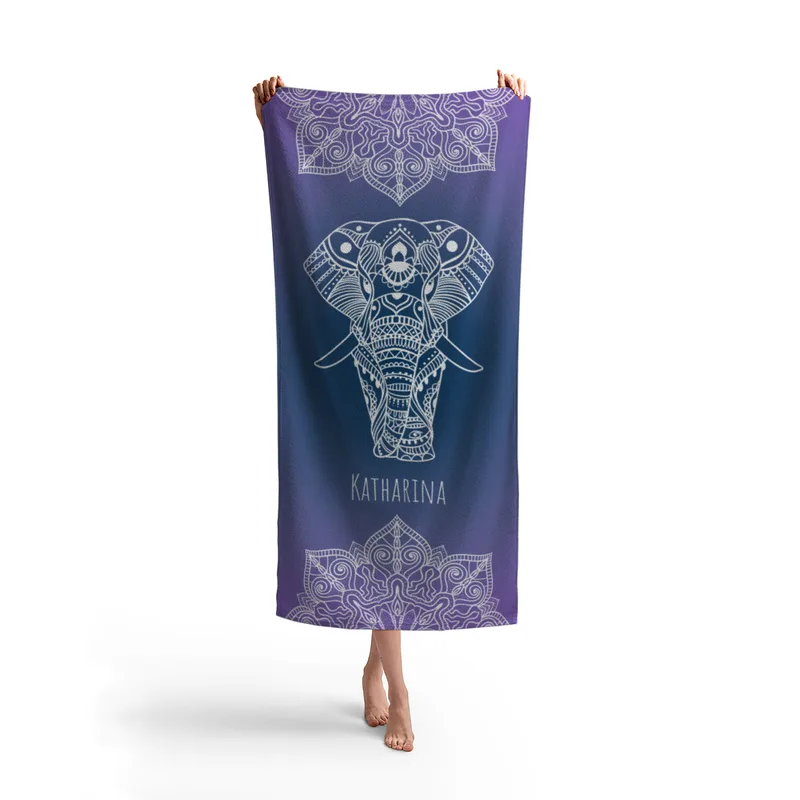 Badetuch Sommer - mit Namen personalisierbar - personalisiertes Namens-Badetuch - Strandtuch mit Wunschtext - Mandala Elefant