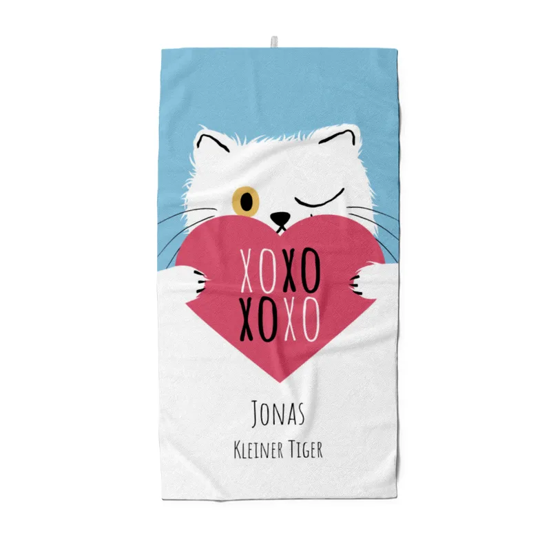 Duschtuch mit Namen personalisierbar - personalisiertes Namens-Duschtuch mit Wunschtext - XOXO Katze