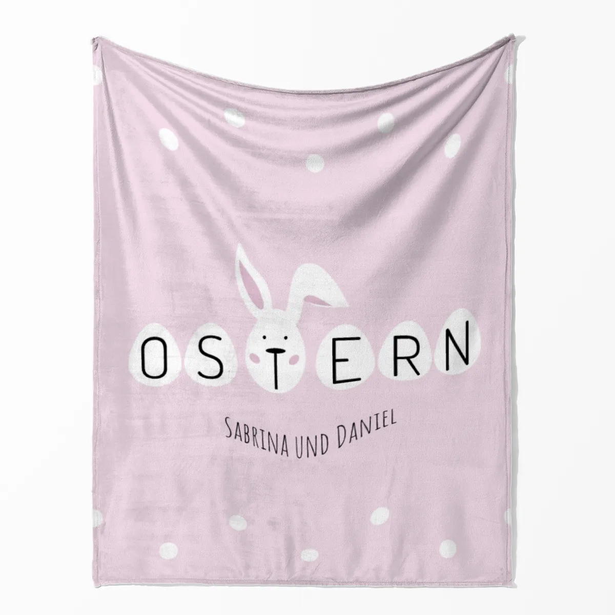 Kuscheldecke Ostern rosa - mit Namen personalisierbar - Geschenkidee Ostern, Osterdeko Ostern rosa 140 x 200 cm