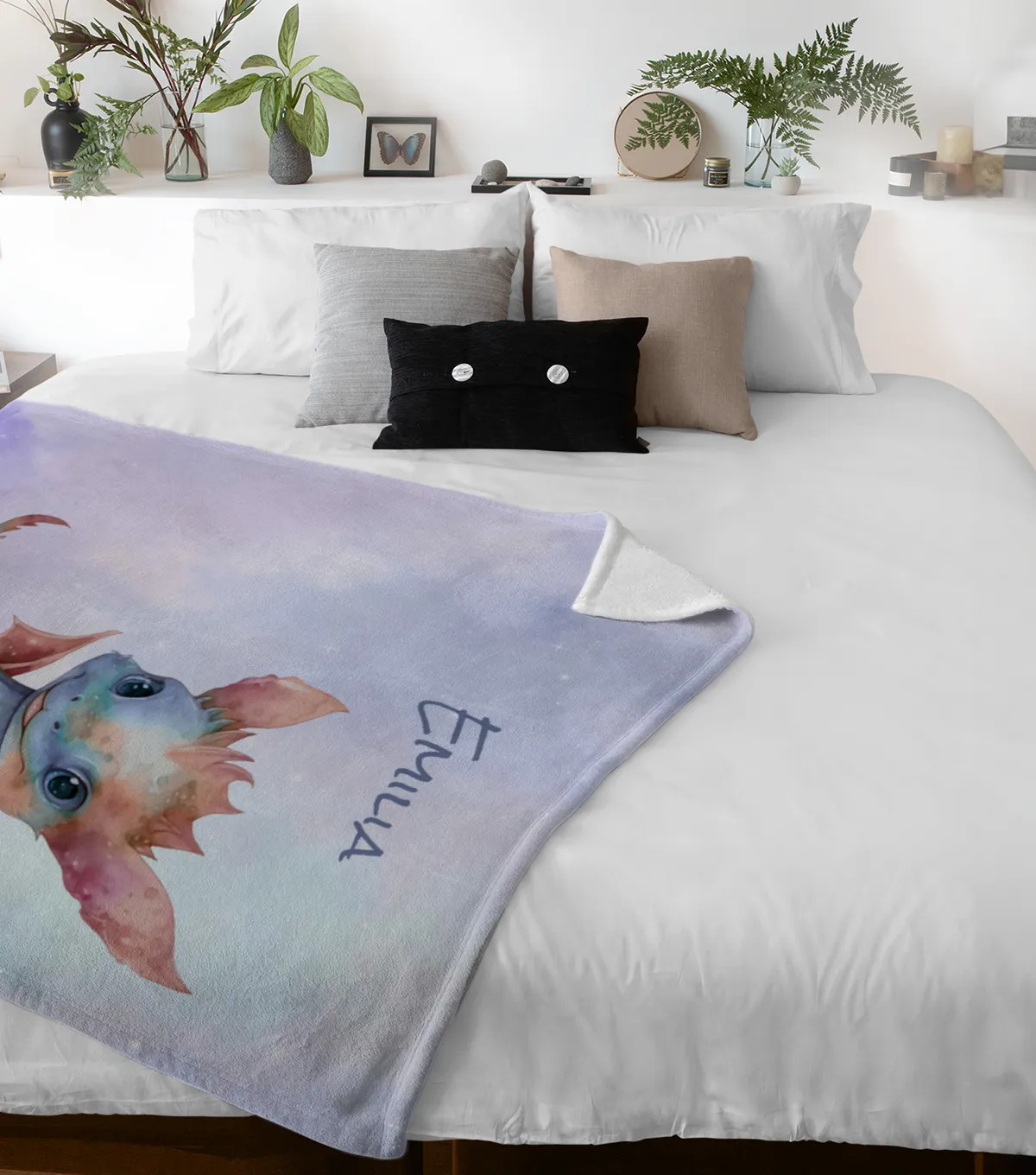 Wohndecke mit Namen personalisierbar, Kuscheldecke, Namensdecke mit Drachen, Geschenkidee Geburtstag Motiv Drache 1 140 x 200 cm