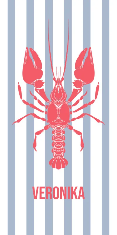 Badetuch blau gestreift mit Hummer - mit Namen personalisierbar - personalisiertes Namens-Badetuch - Strandtuch mit Wunschtext - Lobster blau