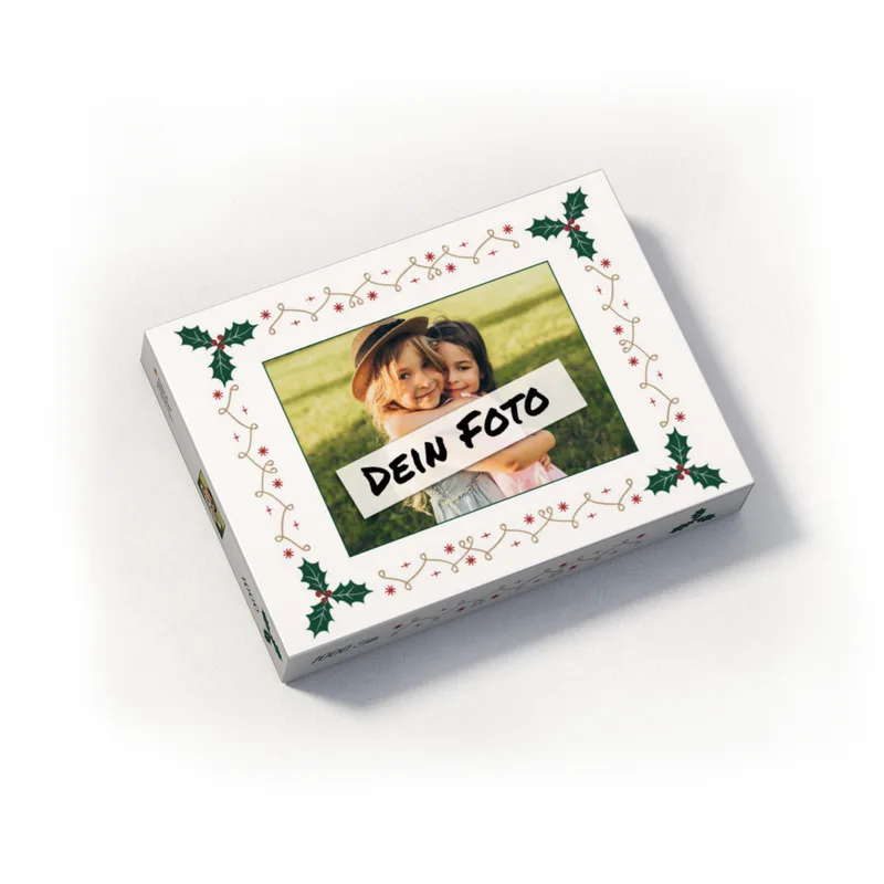 Fotopuzzle mit eigenem Bild - Fotopuzzle selbst gestalten 1000 Teile - Schachtel Weihnachtsbordüre - 1000 Teile Puzzle mit Foto - Geschenk Weihnachten Xmas2 1000 Teile Quer