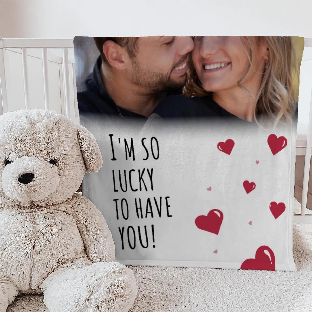 Kuscheldecke So Lucky - mit Foto personalisierbar - Geschenkidee für Verliebte, Valentinstag So Lucky