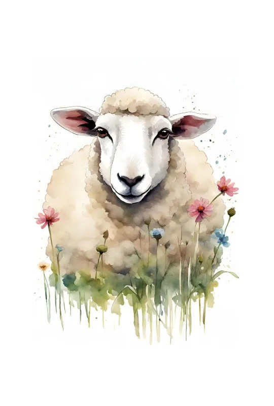 Bettwäsche-Set Schaf in Aquarellblumen Mikrofaser