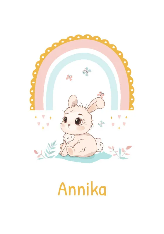 Babydecke Häschen mit Regenbogen - mit Namen personalisierbar Hase 75 x 100 cm