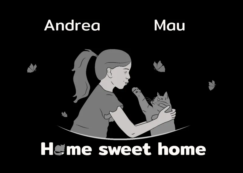 Personalisierte Fußmatte Pärchen mit Hund und Katze schwarz 70 x 50 cm