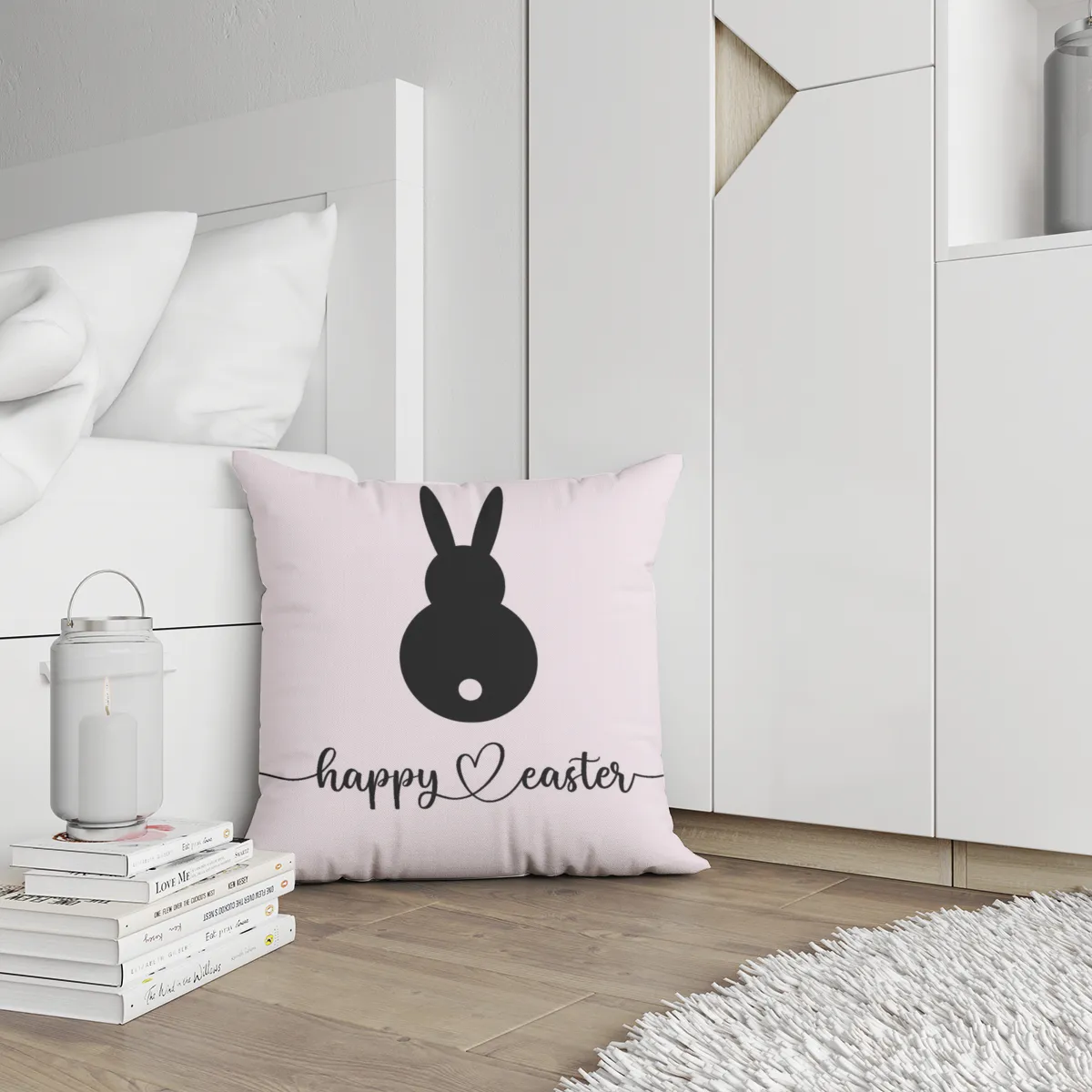 Samtkissenbezug Hase Happy Easter