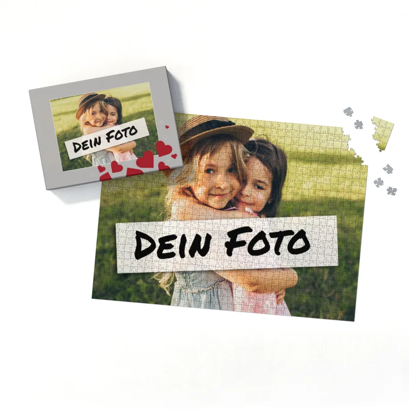 Fotopuzzle mit eigenem Bild - Puzzle selbst gestalten 2000 Teile - Schachtel Herzen - mit Foto personalisiert - Geschenk Geburtstag Valentinstag