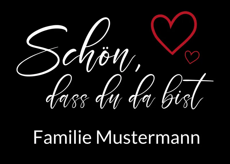Spruch-Fußmatte Schön,dass du da bist - mit Namen personalisierbar - Geschenkidee Einzug, Geburtstag, Richtfest - Fussmatte mit Namen - Motiv Schön Herzen 70 x 50 cm
