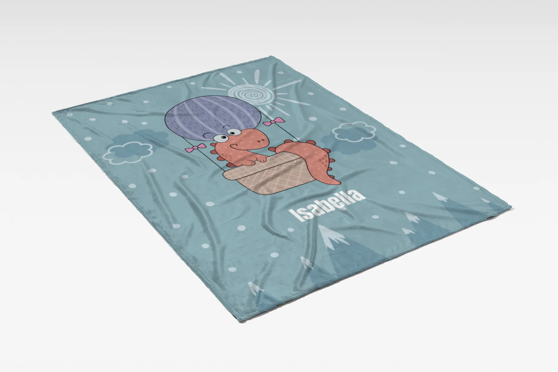 Babydecke mit Namen personalisierbar, Kuscheldecke, Namensdecke mit niedlichem Tiermotiv, Geschenkidee Geburtstag Motiv Luftfahrer Dino 75 x 100 cm