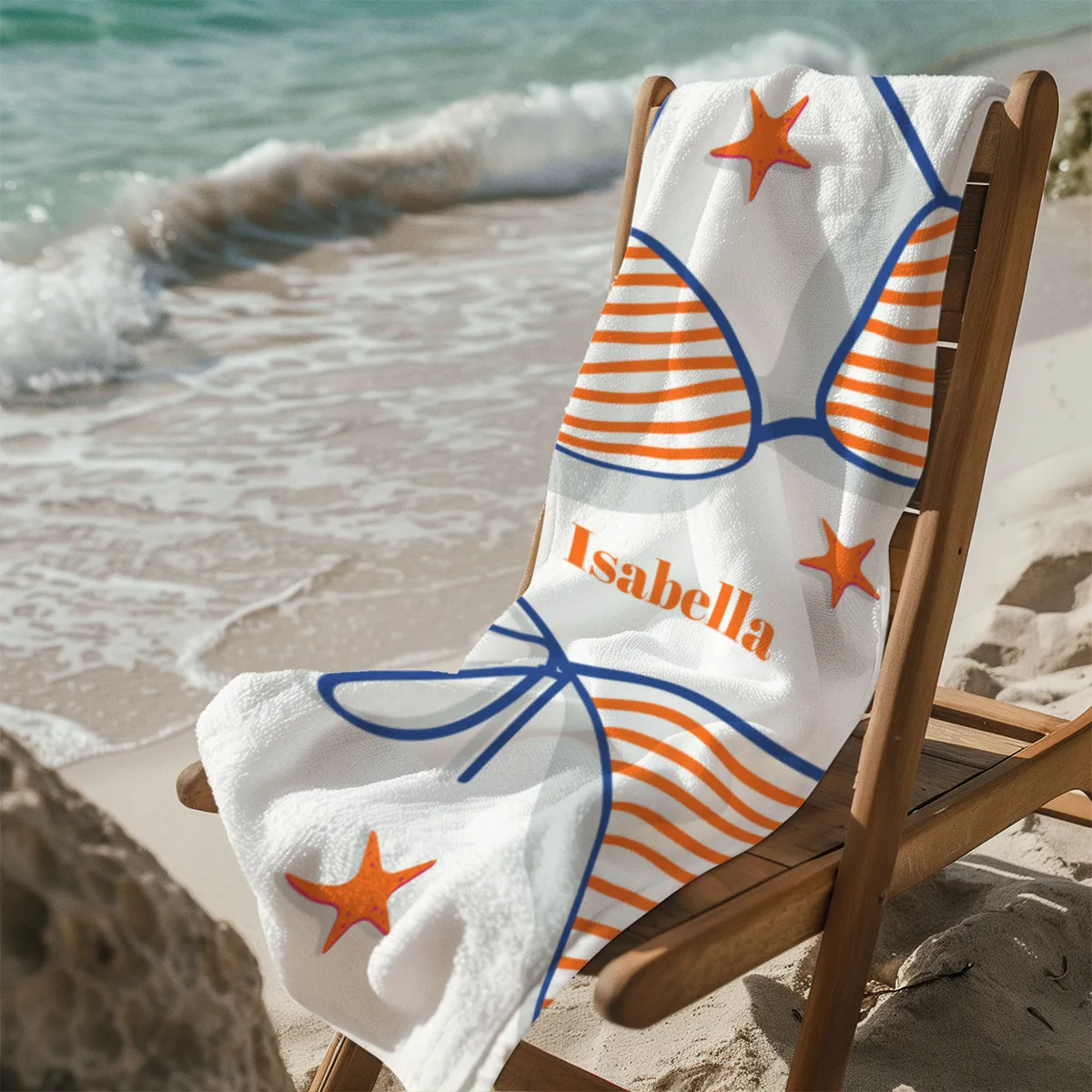 Badetuch Sommer - mit Namen personalisierbar - personalisiertes Namens-Badetuch - Strandtuch mit Wunschtext - Bikinitime