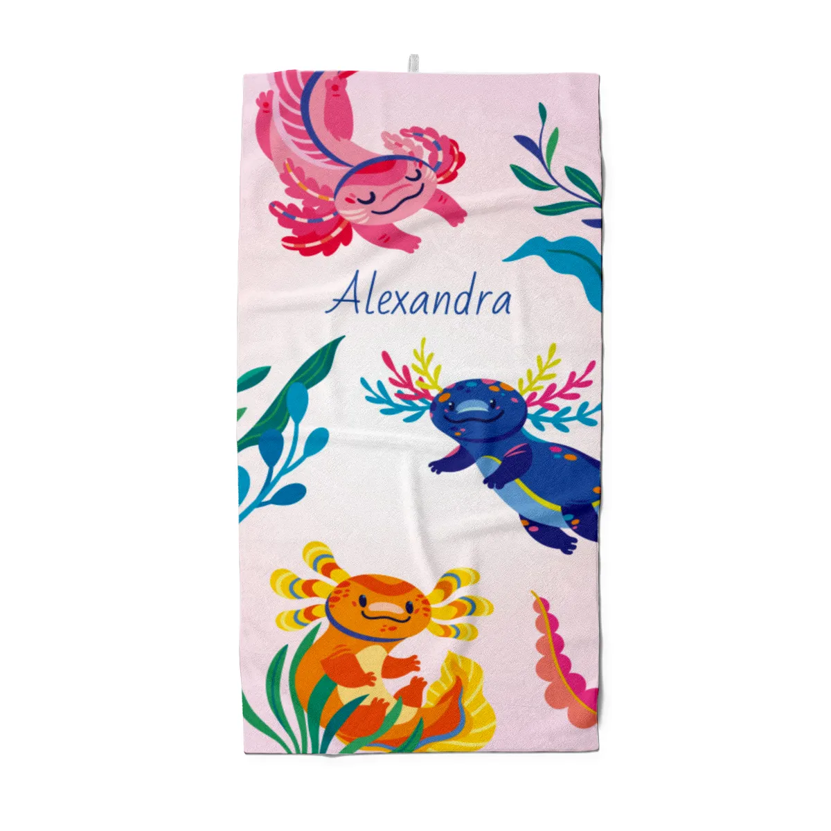 Duschtuch mit Namen personalisierbar - personalisiertes Namens-Duschtuch mit Wunschtext - Axolotls