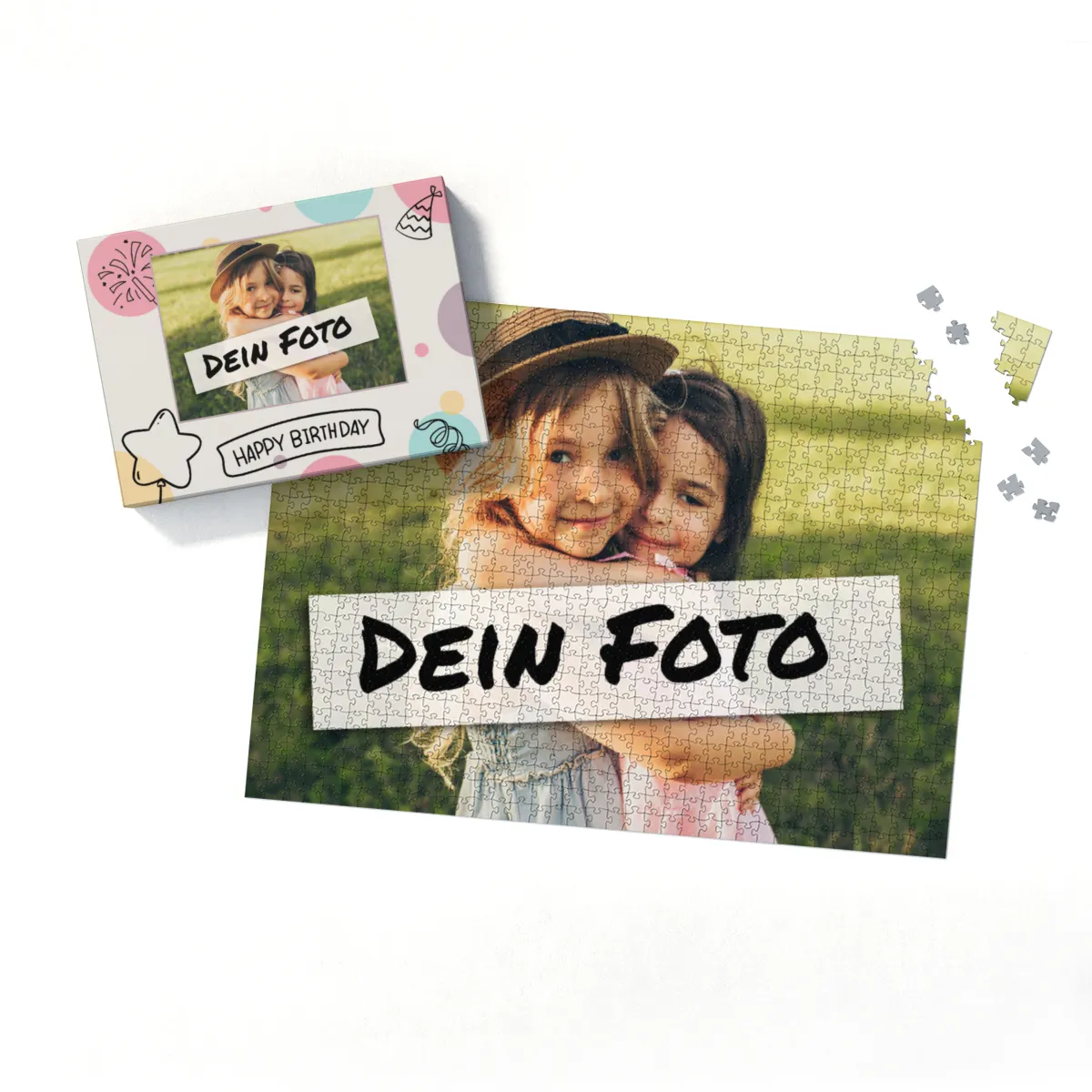 Fotopuzzle mit eigenem Bild - Fotopuzzle selbst gestalten 1000 Teile Hochformat - Schachtel Happy Birthday - Puzzle mit Foto personalisiert - Geschenk Geburtstag Happy Birthday 1000 Teile Hoch