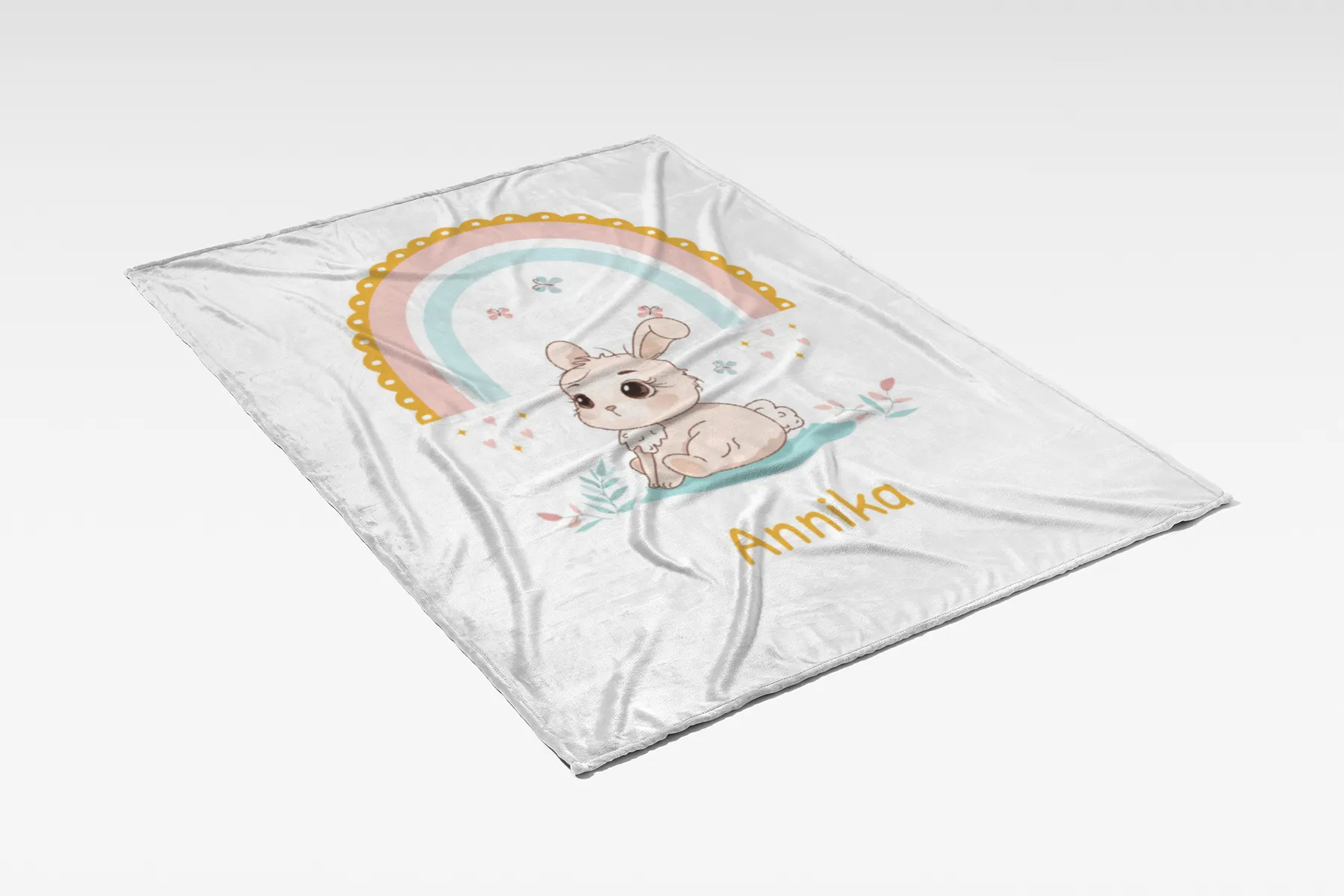 Babydecke Häschen mit Regenbogen - mit Namen personalisierbar Hase 75 x 100 cm