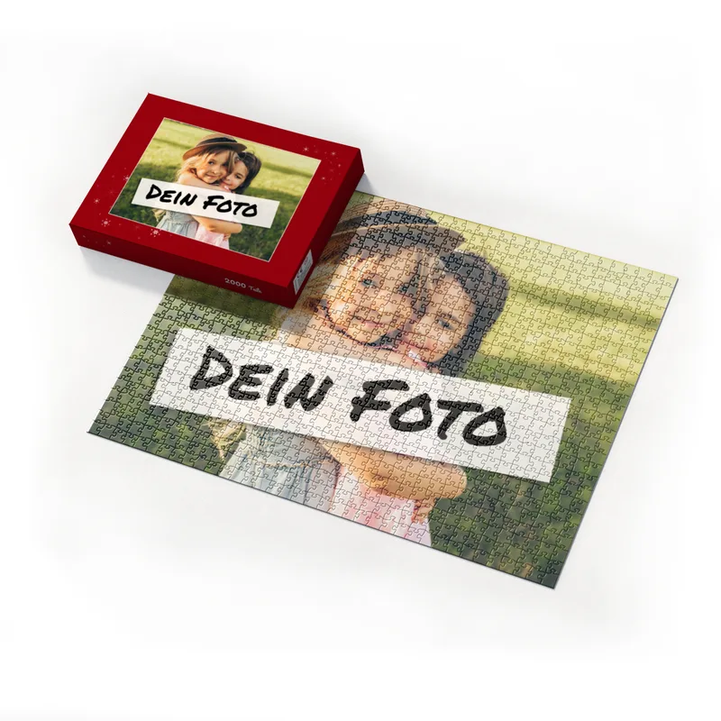 Fotopuzzle mit eigenem Bild - Fotopuzzle selbst gestalten 1000 Teile - Schachtel Sternchen rot - 1000 Teile Puzzle mit Foto - Geschenk Weihnachten Sternchen rot 1000 Teile Quer