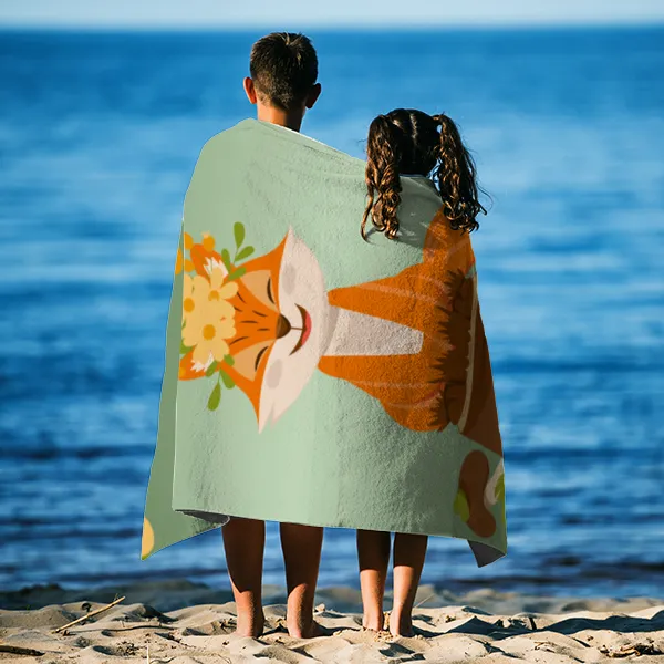 Badetuch Waldtiere mit Namen personalisierbar - personalisiertes Namens-Strandtuch - Kinderbadetuch mit Wunschtext - Fuchs