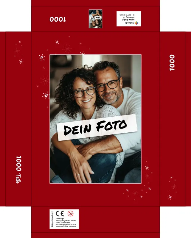 Fotopuzzle mit eigenem Bild - Fotopuzzle selbst gestalten 1000 Teile - Schachtel Sternchen rot - 1000 Teile Puzzle mit Foto - Geschenk Weihnachten Sternchen rot 1000 Teile Quer