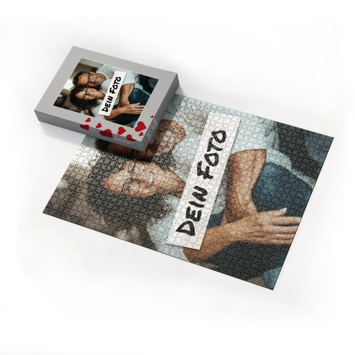 Fotopuzzle mit eigenem Bild - Fotopuzzle selbst gestalten 500 Teile - Schachtel Herzen - 500 Teile Puzzle mit Foto - Geschenk Geburtstag Valentinstag Herzen 500 Teile Quer