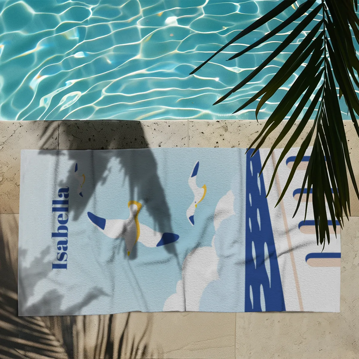 Badetuch Sommer - mit Namen personalisierbar - personalisiertes Namens-Badetuch - Strandtuch mit Wunschtext - Möwen