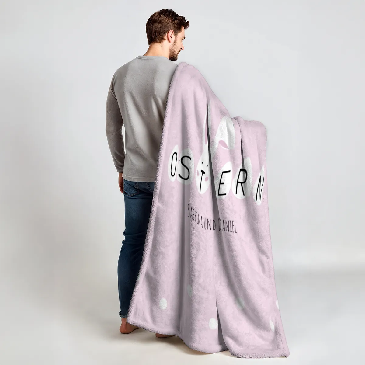 Kuscheldecke Ostern rosa - mit Namen personalisierbar - Geschenkidee Ostern, Osterdeko Ostern rosa 140 x 200 cm