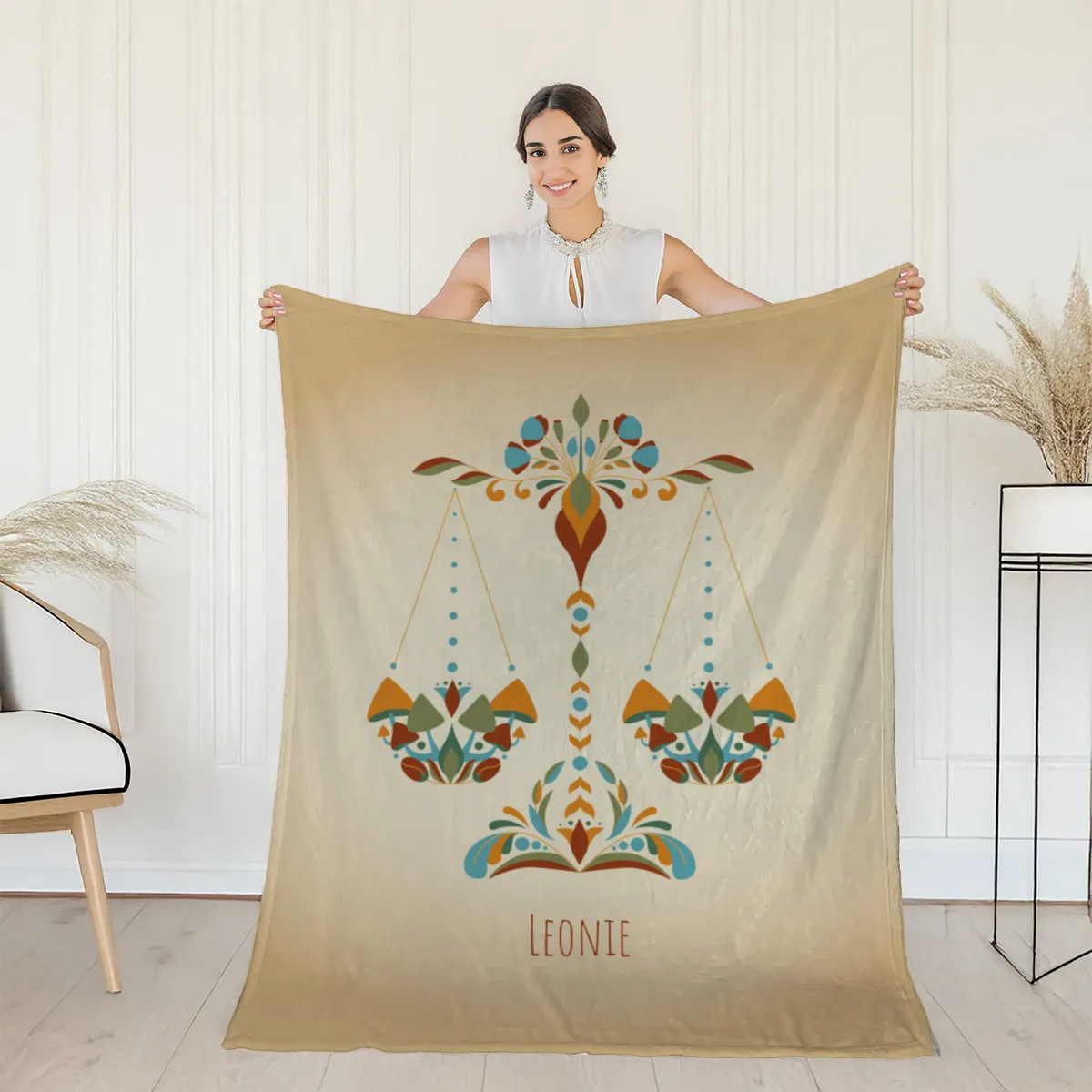 Sternzeichen Wohndecke Wassermann floral mit Namen personalisierbar