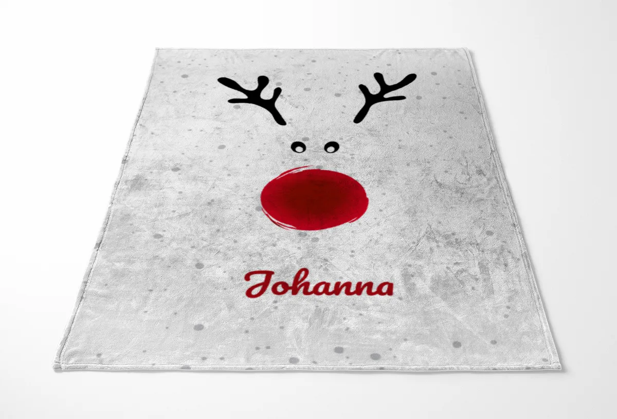 Personalisierte Babydecke Rentiernase - Babydecke mit Namen und Rentiermotiv - Babydecke mit Namen personalisierbar - Geschenkidee Weihnachten Baby Rentiernase 75 x 100 cm