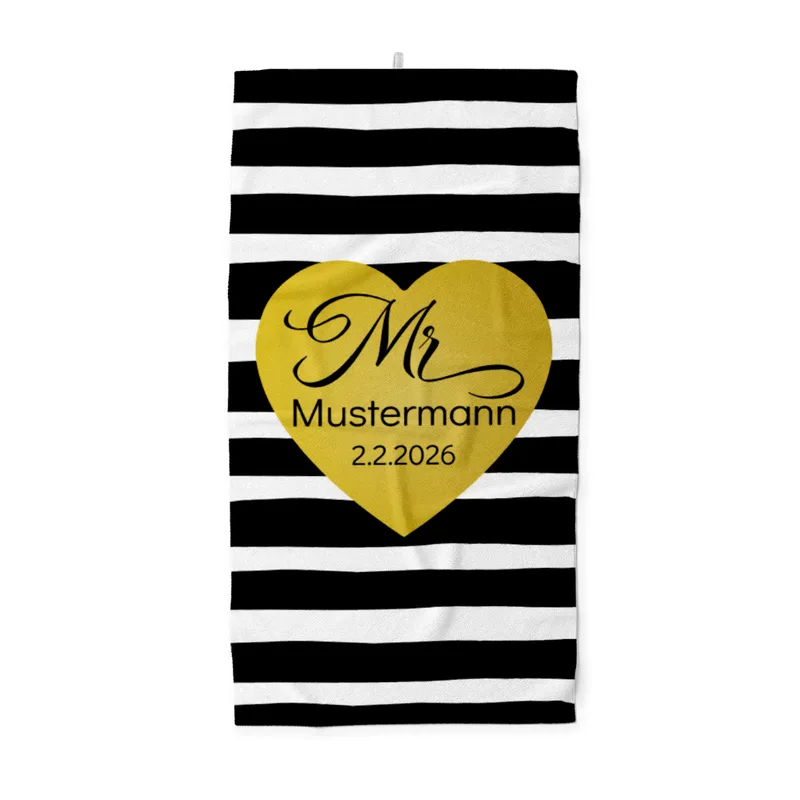 Handtuch mit Namen personalisierbar - personalisiertes Namens-Handtuch mit Wunschtext - Geschenkidee Hochzeit, Paar - Motiv Mister Heart Stripes