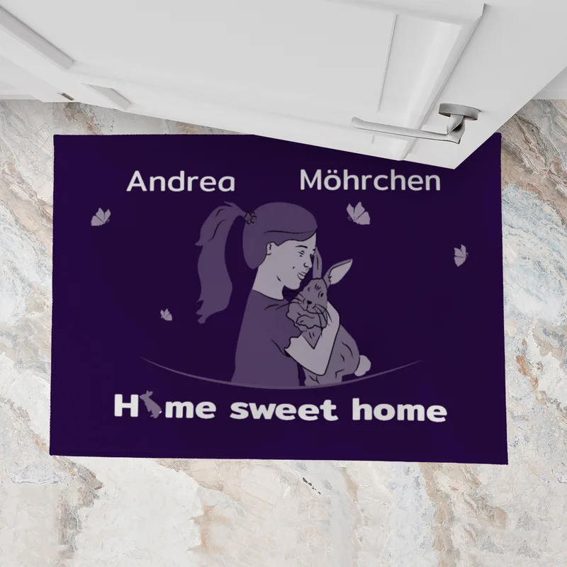 Personalisierte Fußmatte Pärchen mit Hund und Katze schwarz 70 x 50 cm