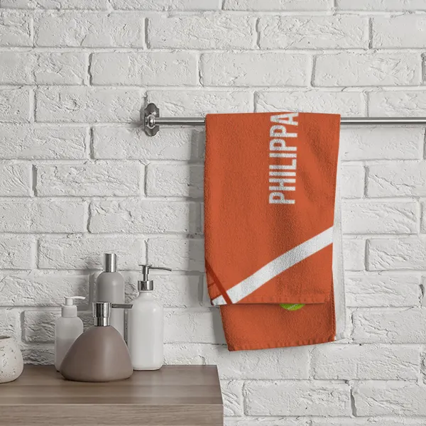 Badetuch Sport - mit Namen personalisierbar - personalisiertes Namens-Badetuch - Strandtuch mit Wunschtext - Tennis orange