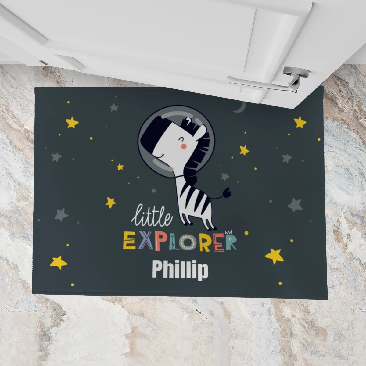 Fußmatte Zebra Little Explorer mit Namen personalisiert - Kinderzimmer