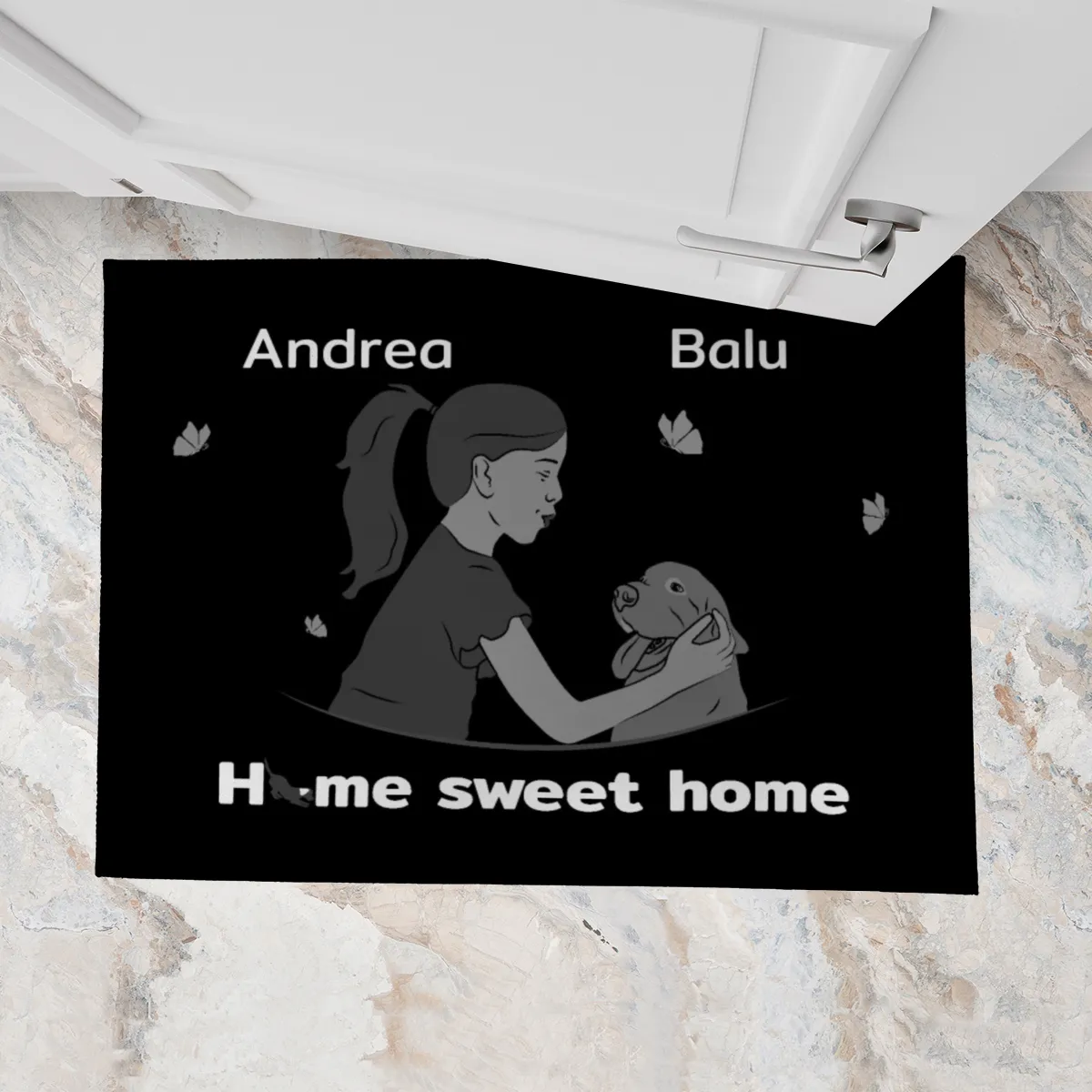 Personalisierte Fußmatte Pärchen mit Hund und Katze schwarz 70 x 50 cm