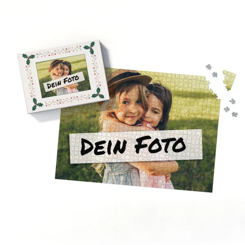 Fotopuzzle mit eigenem Bild - Puzzle selbst gestalten 2000 Teile - Schachtel Weihnachtsbordüre - mit Foto personalisiert - Geschenk Weihnachten