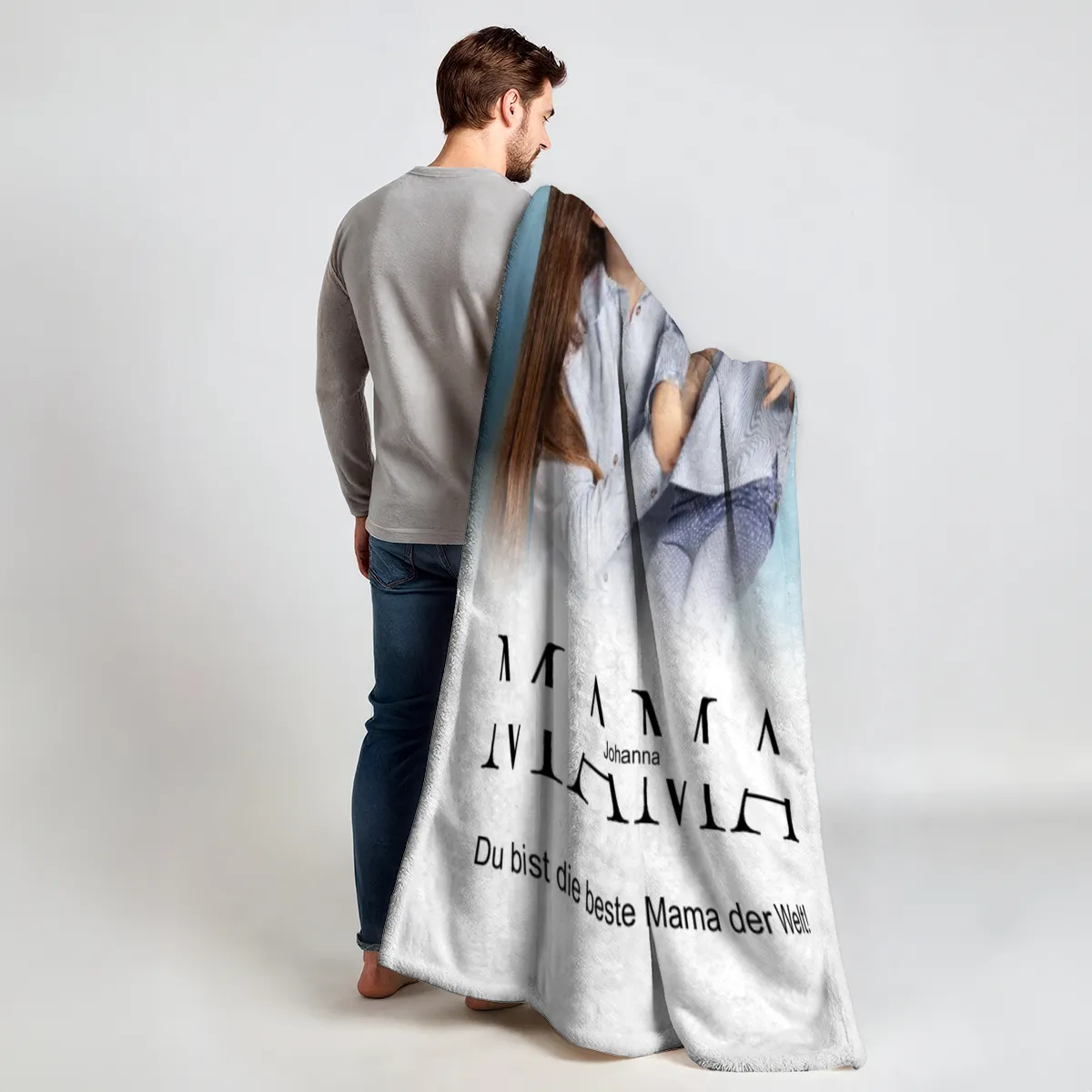 Kuscheldecke Mama 140 x 200 cm - mit Foto und 2 Texten personalisierbar - Fotodecke selbst gestalten - Geschenkidee Muttertag, Geburtstag MAMA white