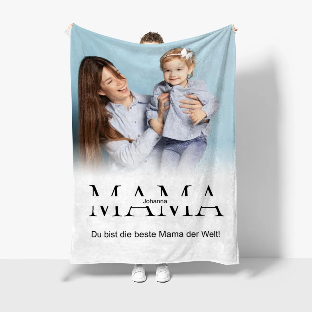 Kuscheldecke Mama 140 x 200 cm - mit Foto und 2 Texten personalisierbar - Fotodecke selbst gestalten - Geschenkidee Muttertag, Geburtstag MAMA white