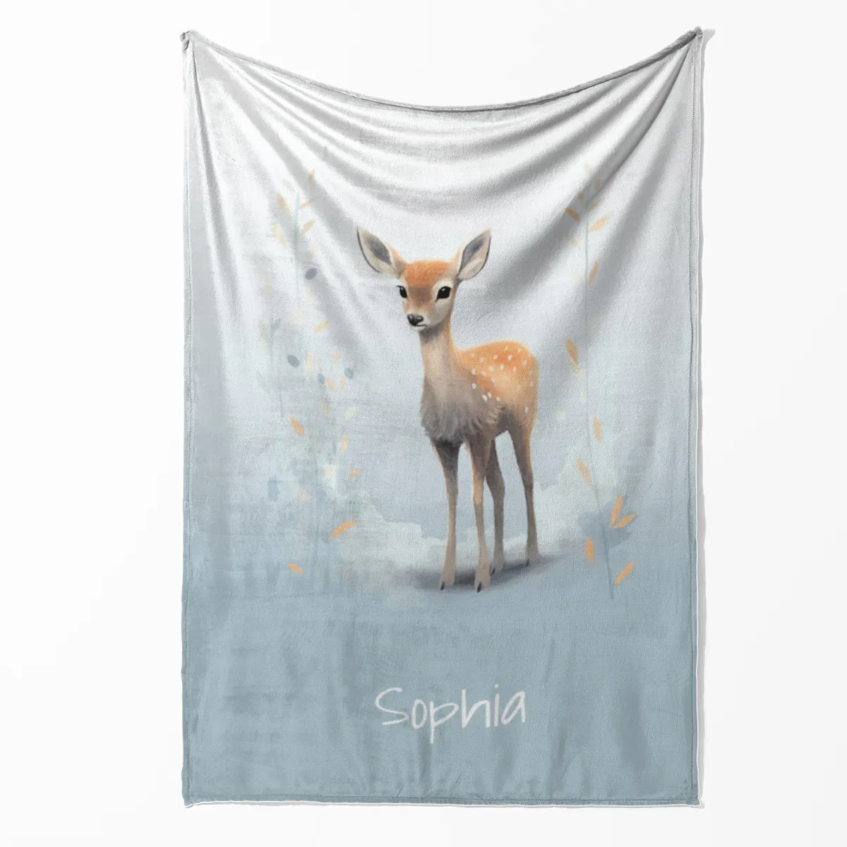 Personalisierte Kuscheldecke Rehkitz - Kuscheldecke mit Namen und niedlichem Rehkitz - Kuscheldecke 75 x 100 cm mit Namen personalisierbar - Geschenkidee Weihnachten Rehkitz 75 x 100 cm