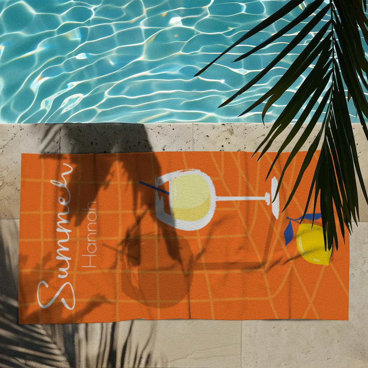Badetuch Sommer - mit Namen personalisierbar - personalisiertes Namens-Badetuch - Strandtuch mit Wunschtext - Summerdrink