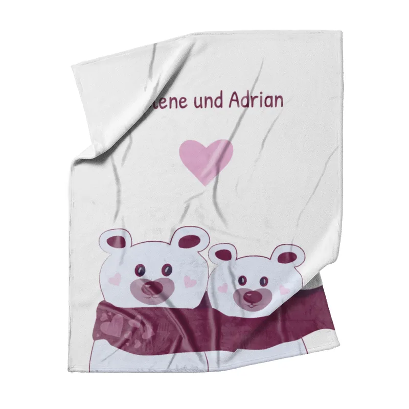 Kuscheldecke Bären mit Schal - mit Namen personalisierbar - Geschenkidee für Verliebte Bären Schal 140 x 200 cm