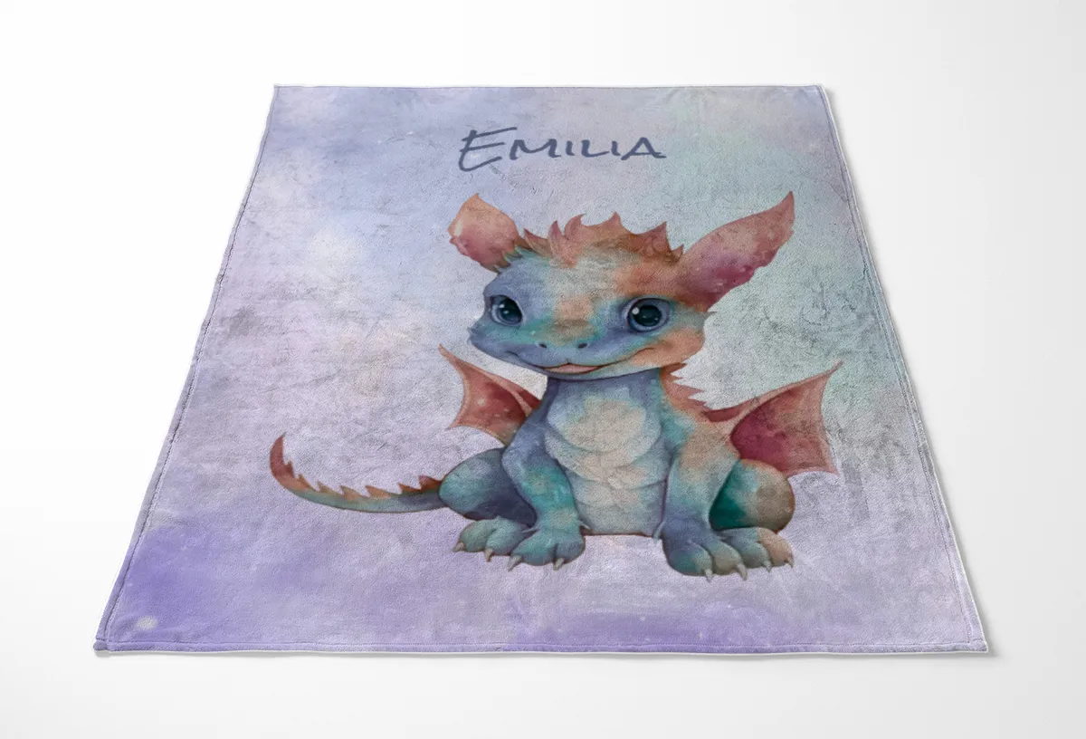Wohndecke mit Namen personalisierbar, Kuscheldecke, Namensdecke mit Drachen, Geschenkidee Geburtstag Motiv Drache 1 140 x 200 cm
