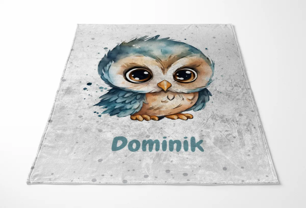 Personalisierte Kuscheldecke mit niedlicher Eule - Decke 75 x 100 cm mit Namen personalisierbar - Geschenkidee Baby - Geschenkidee Geburt Eule 75 x 100 cm