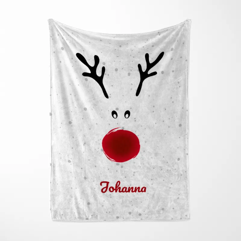 Personalisierte Babydecke Rentiernase - Babydecke mit Namen und Rentiermotiv - Babydecke mit Namen personalisierbar - Geschenkidee Weihnachten Baby Rentiernase 75 x 100 cm