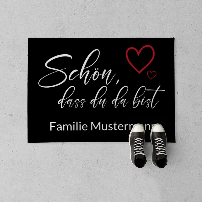 Spruch-Fußmatte Schön,dass du da bist - mit Namen personalisierbar - Geschenkidee Einzug, Geburtstag, Richtfest - Fussmatte mit Namen - Motiv Schön Herzen 70 x 50 cm