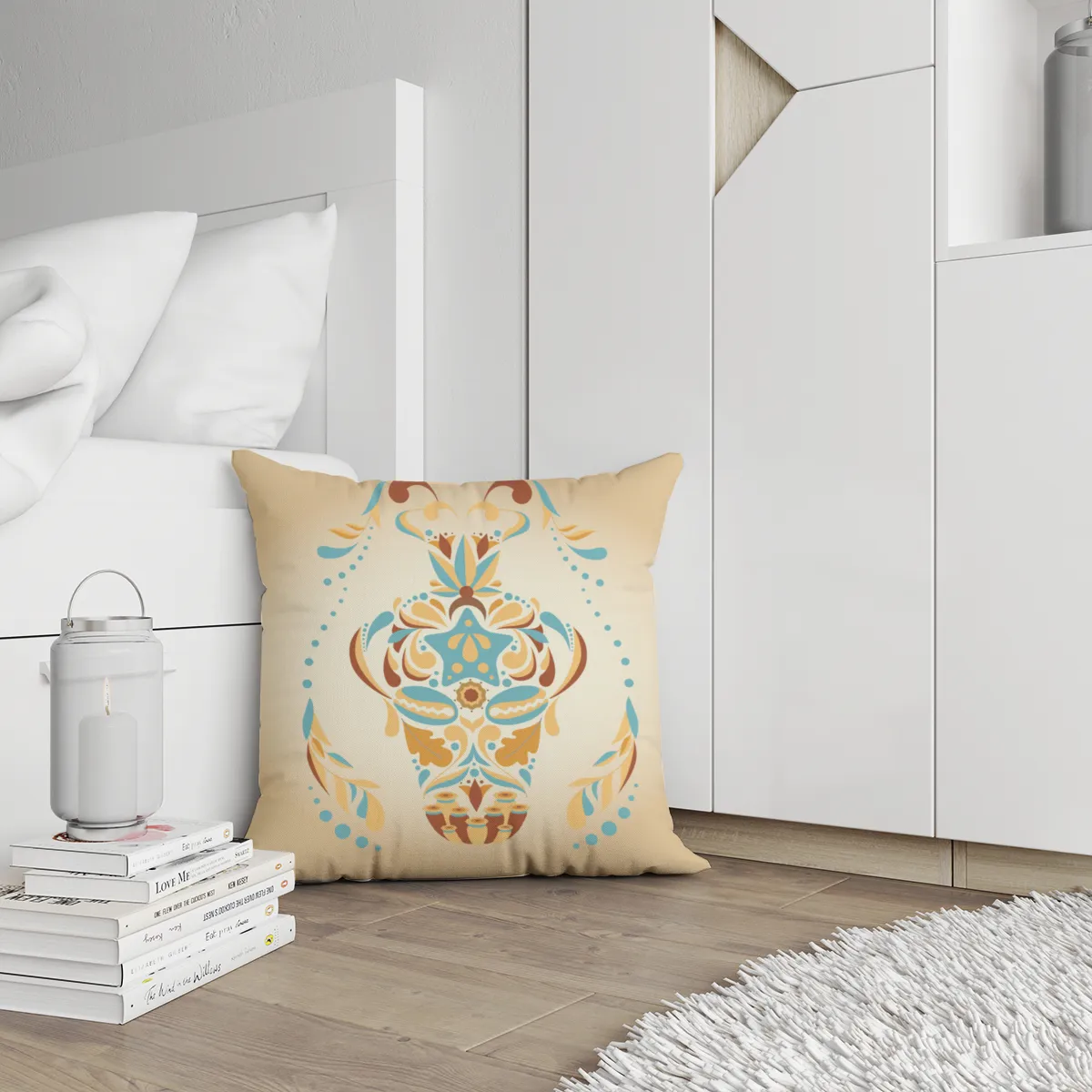 Samtkissen Zodiac Art – Löwe floral