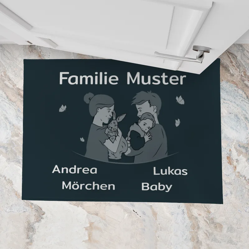 Personalisierte Fußmatte Pärchen mit Hund und Katze schwarz 70 x 50 cm