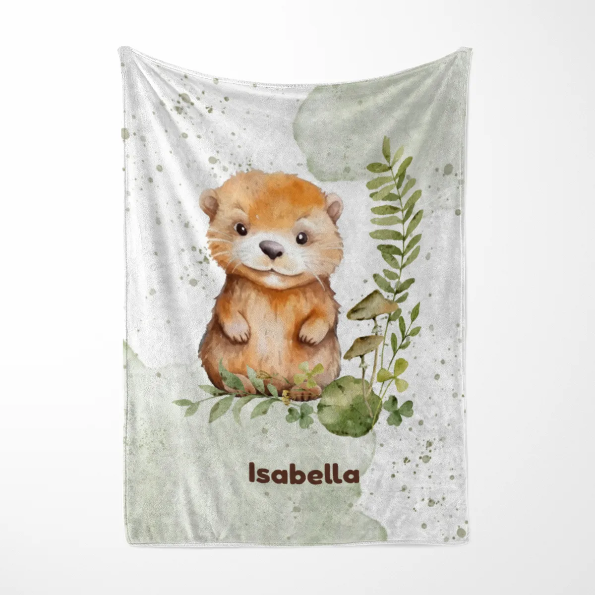 Wohndecke mit Namen personalisierbar, Kuscheldecke, Namensdecke mit Tiermotiv, Geschenkidee Geburtstag Motiv Kleiner Otter 140 x 200 cm