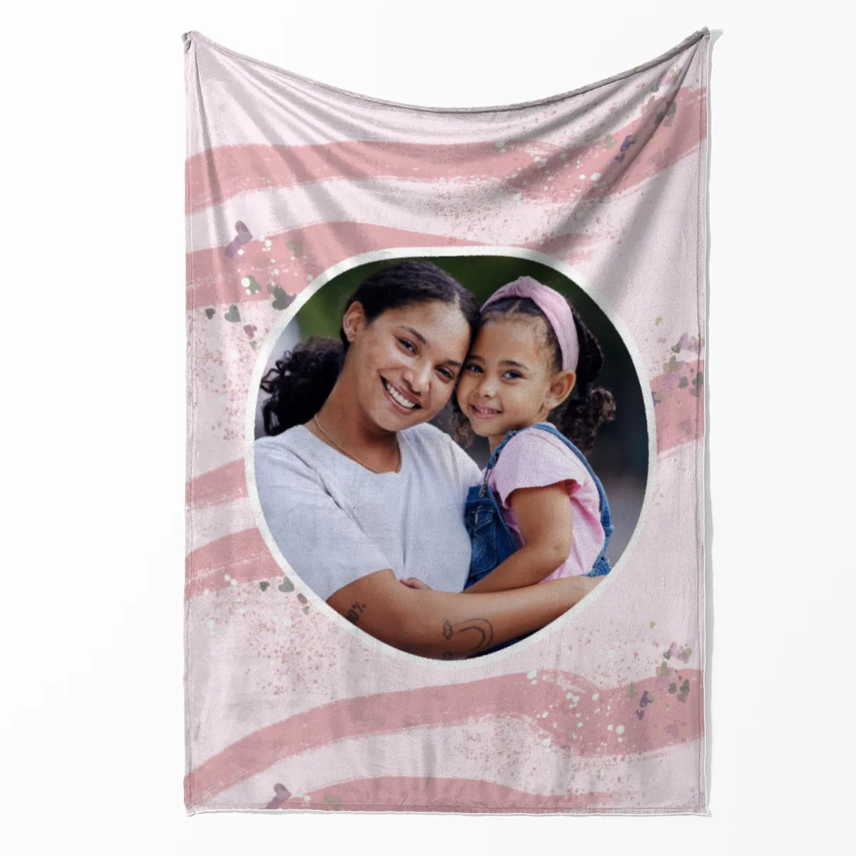 Kuscheldecke rosa 140 x 200 cm - mit Foto personalisierbar - Fotodecke selbst gestalten - Geschenkidee Muttertag, Geburtstag - Pinselstriche Hearts rose