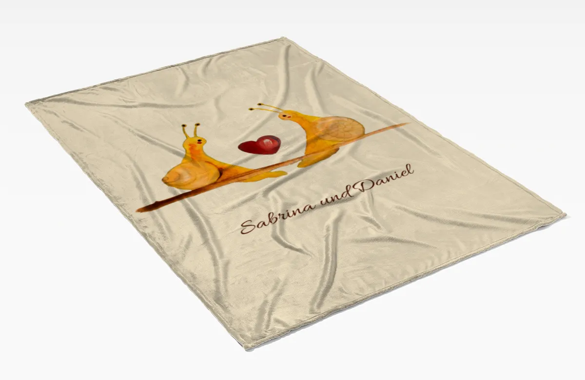 Kuscheldecke Verliebte Schnecken - mit Namen personalisierbar - Geschenkidee für Verliebte, Valentinstag Verliebte Schnecken 140 x 200 cm